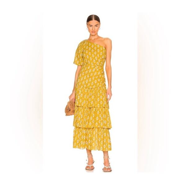 Veronica Beard Dresses & Skirts - Veronica Beard Virginia Sun Yellow One Shoulder Floral Tiered Maxi Dress Size 16